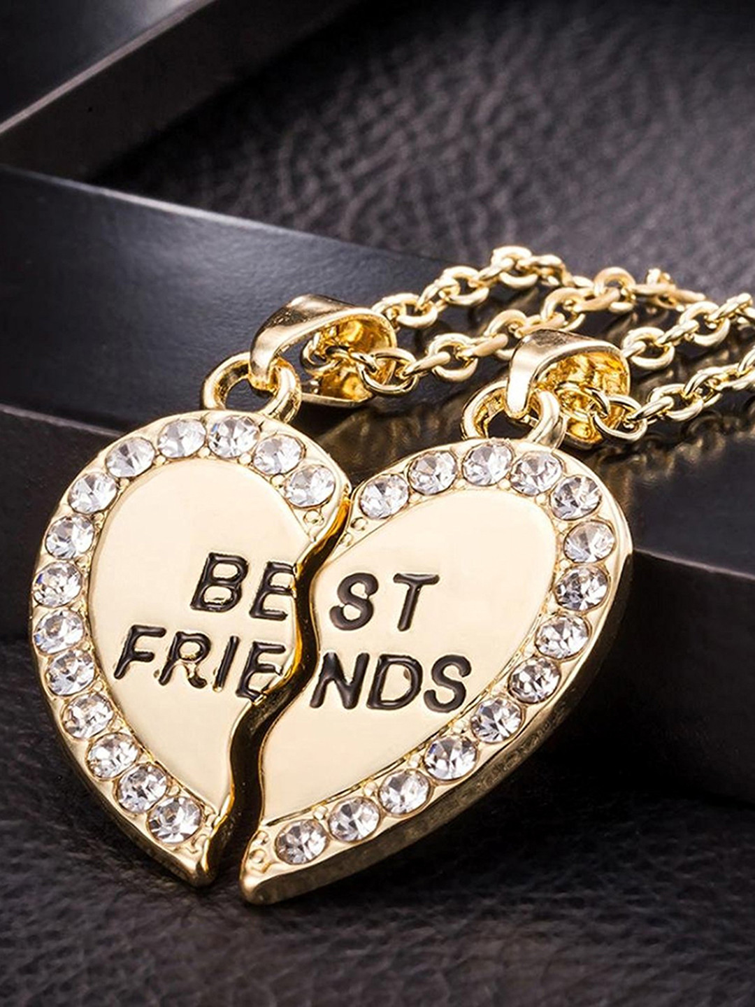 Peora Set of 2 Gold-Plated Broken Heart-Shaped Pendants with Chain