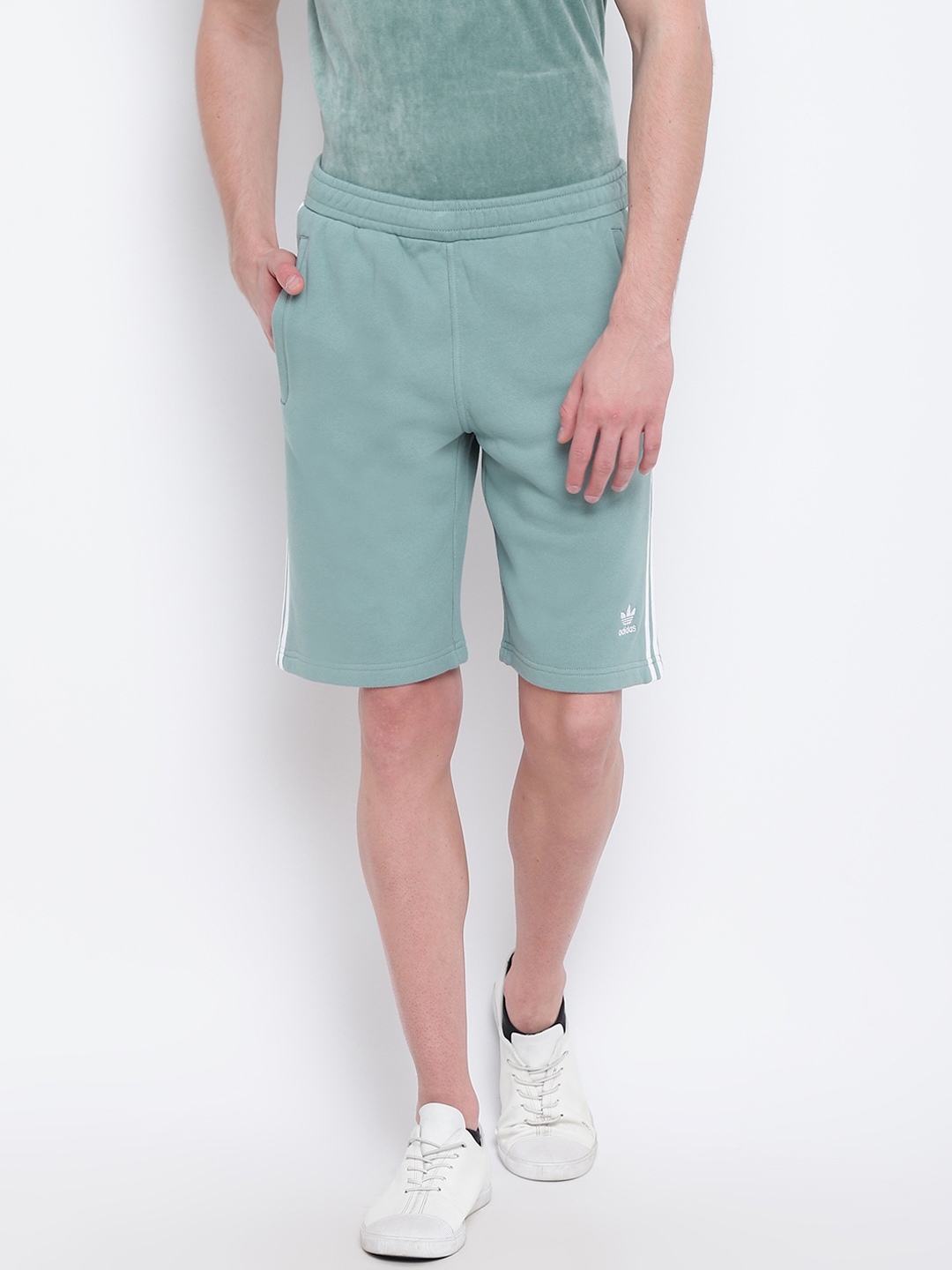 Adidas originals 3-stripe store jersey shorts in green