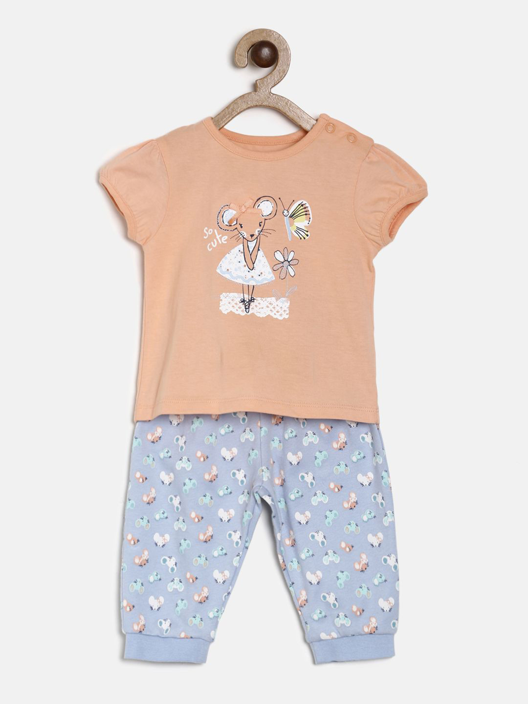 MINI KLUB Girls Pink & Blue Top With Pyjamas