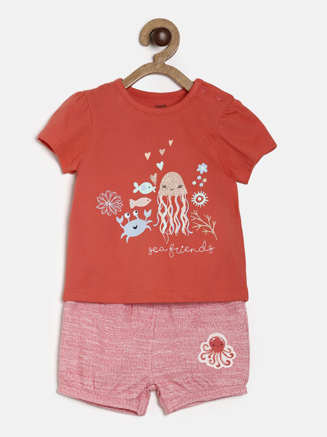 MINI KLUB Girls Red & Pink Top With Shorts
