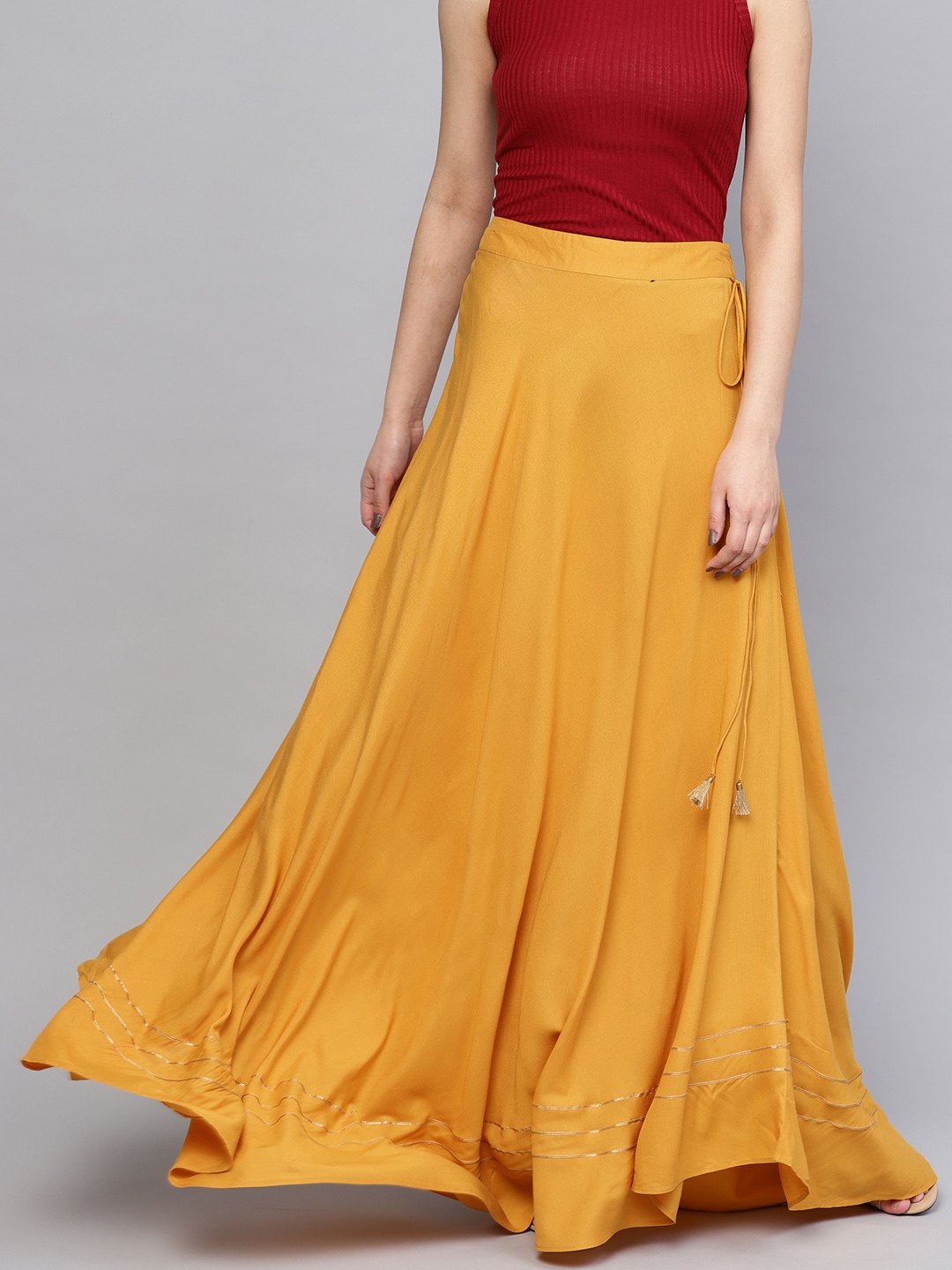 Buy RARE Mustard Yellow Maxi Flared Skirt  Skirts for Women 8879723   Myntra