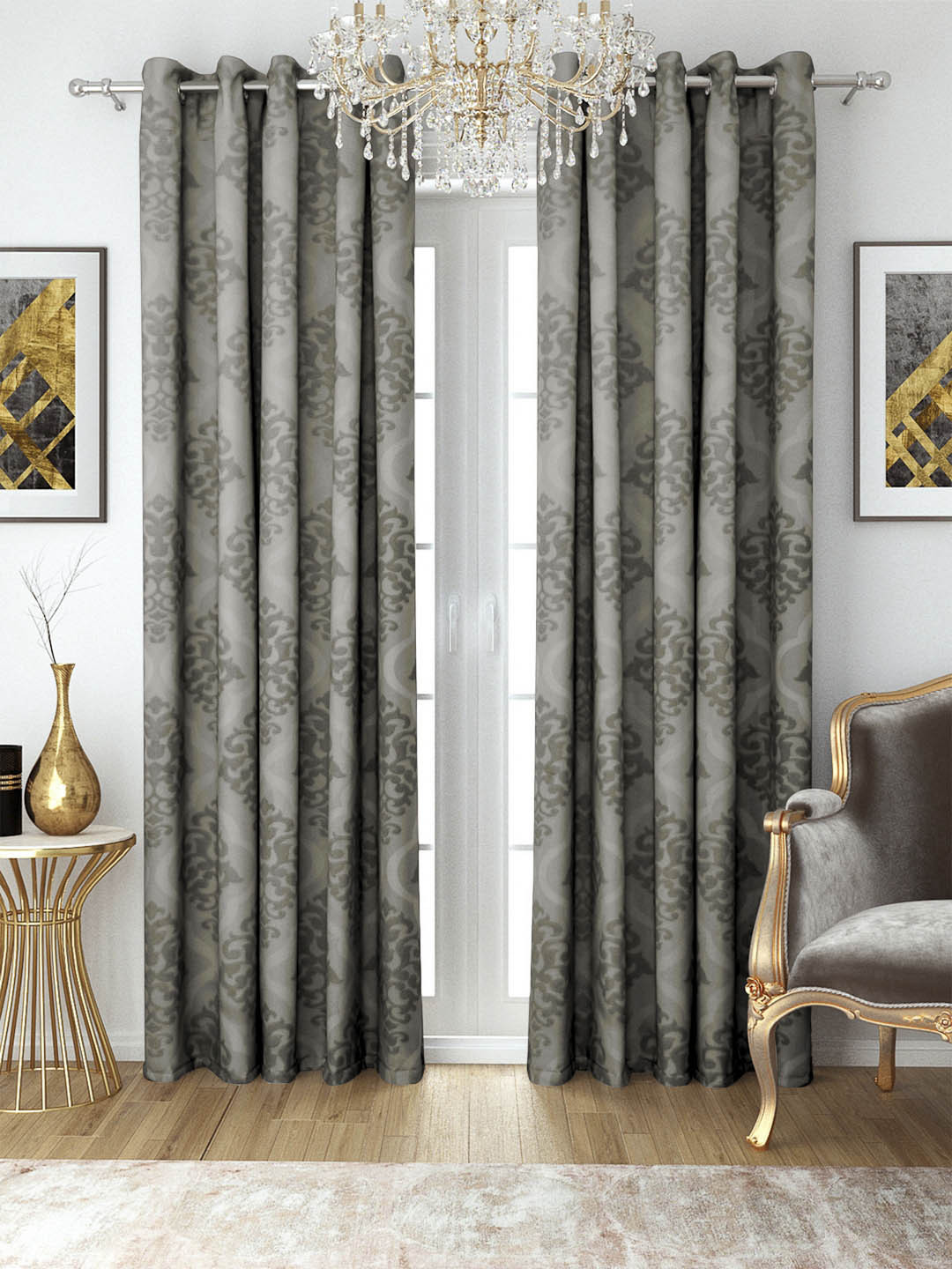 Buy Aura Grey Jacquard Single Long Door Curtain Curtains And Sheers For Unisex 8881991 Myntra