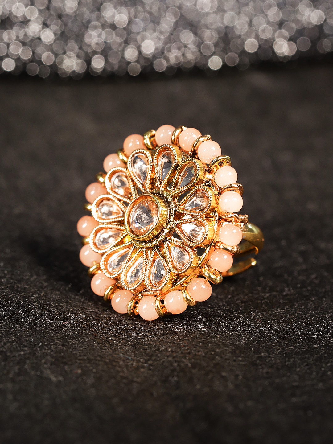 YouBella Peach-Coloured Gold-Plated Adjustable Finger Ring