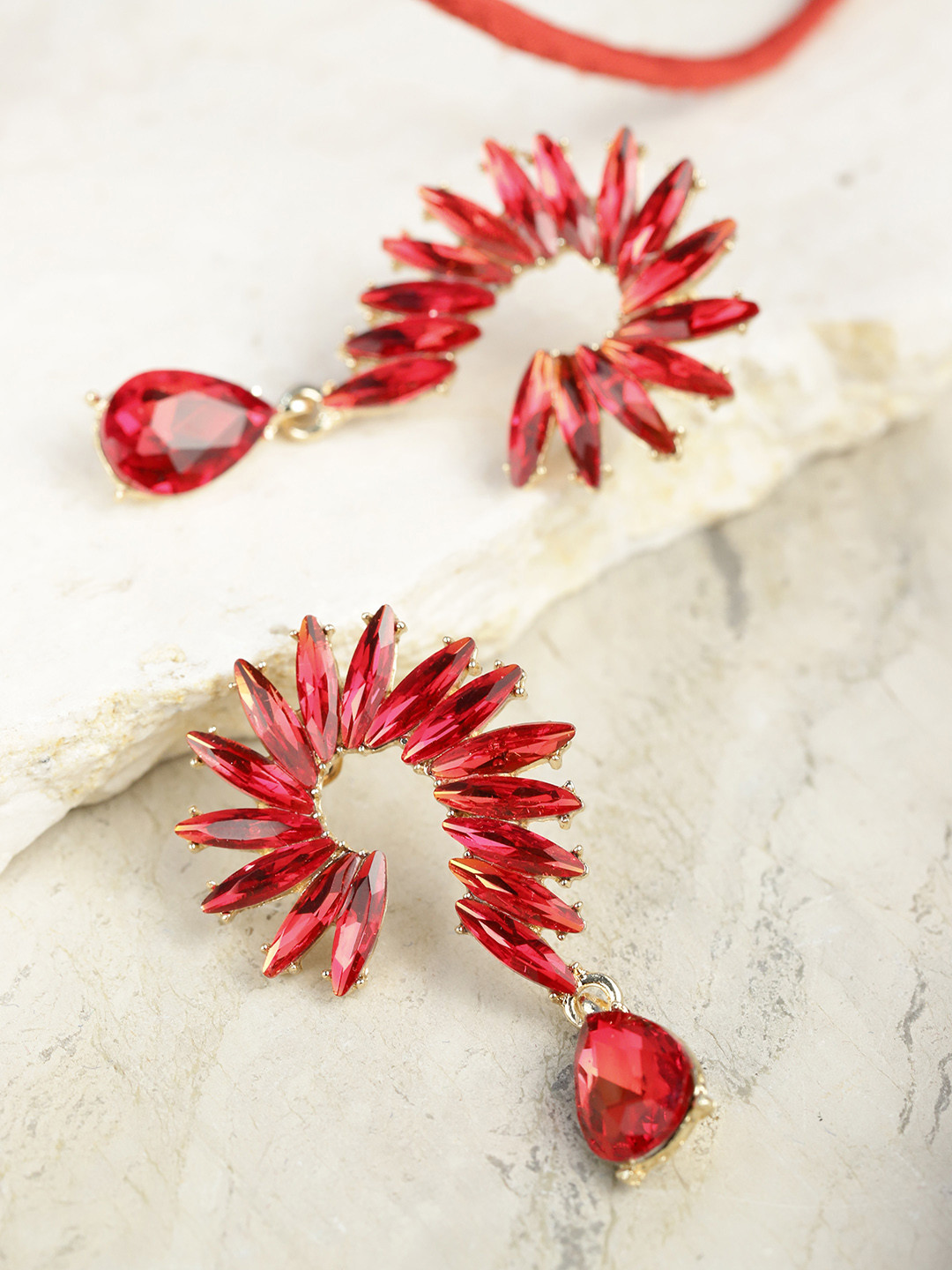 YouBella Red Gold-Plated Spiked Drop Earrings