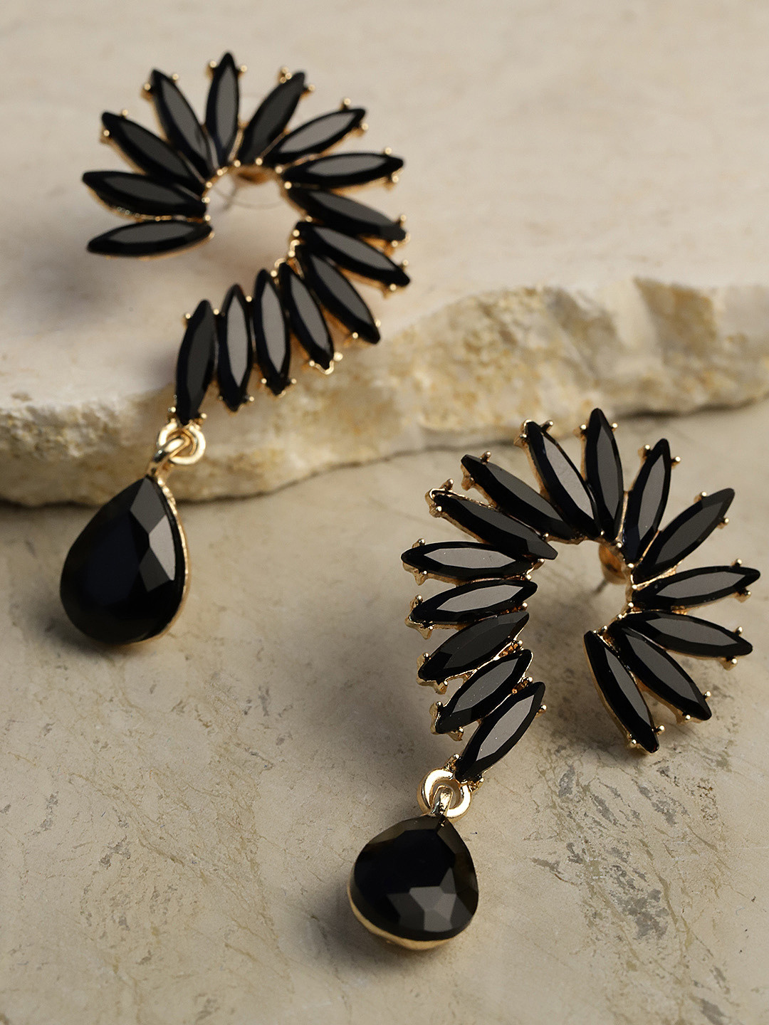 YouBella Black Gold-Plated Spiked Drop Earrings