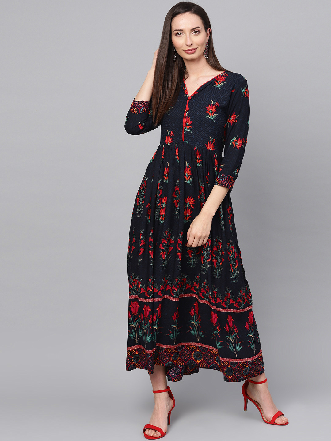 red and navy blue dress