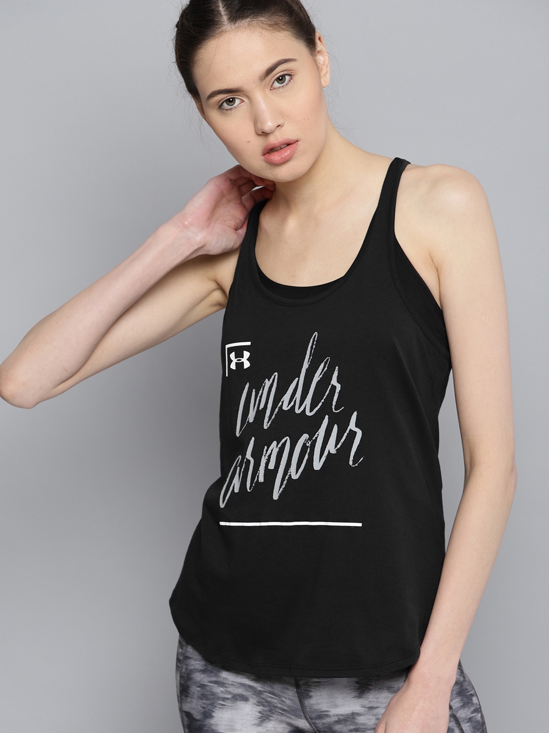 Buy UNDER ARMOUR Women Black Graphic Script Crossback Printed Tank Top -  Tops for Women 8901879 | Myntra