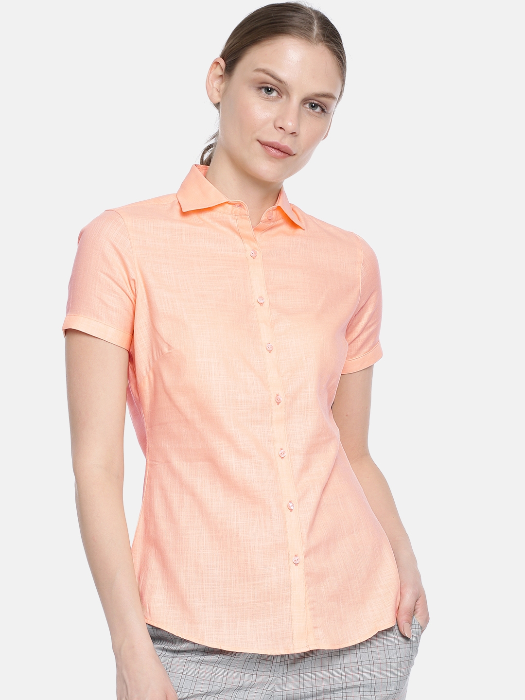 Park Avenue Woman Orange Regular Fit Solid Formal Shirt