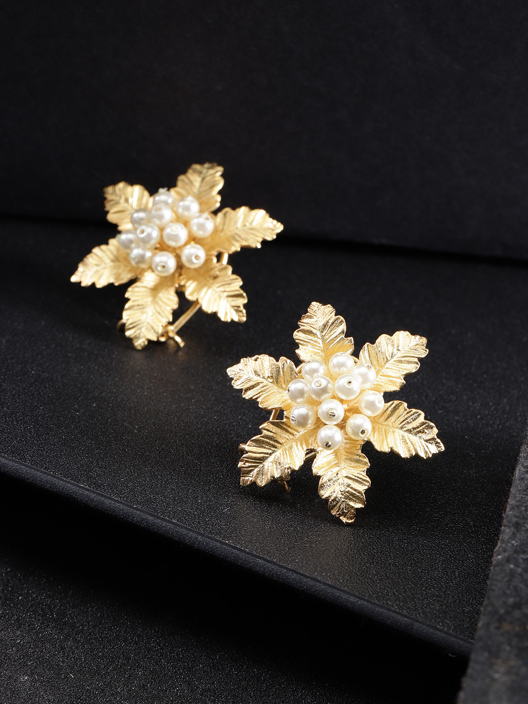 Designs By Jewels Galaxy White Gold-Plated Handcrafted Floral Oversized Studs