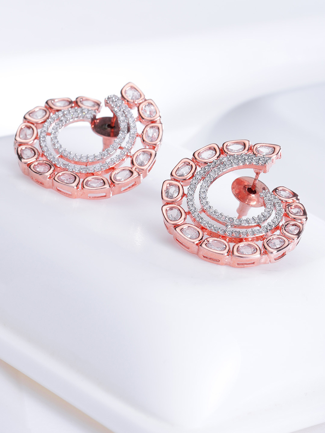 Designs By Jewels Galaxy Rose Gold-Plated Circular Handcrafted Oversized Studs