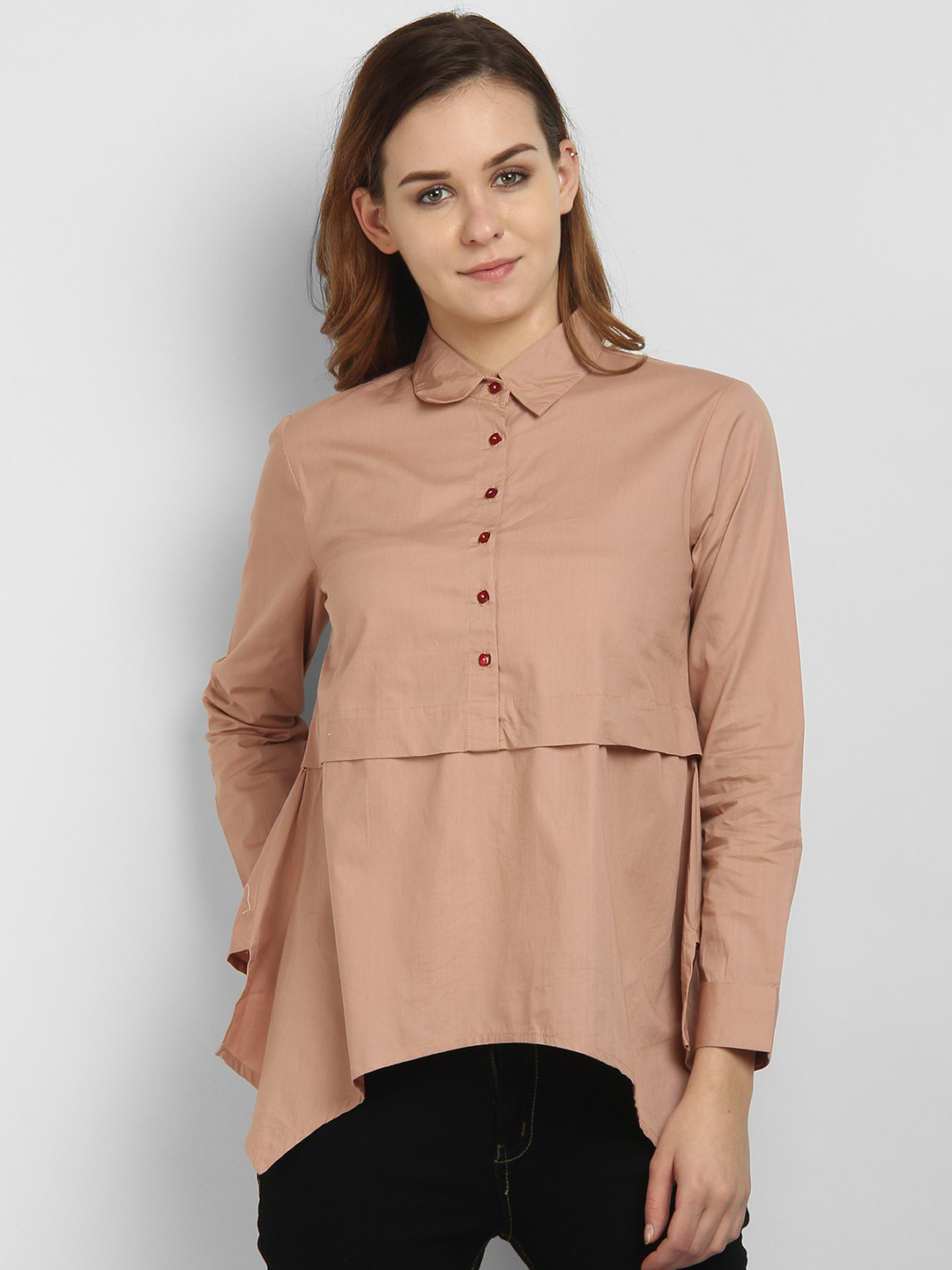 LA LOFT Women Pink Regular Fit Solid Casual Shirt
