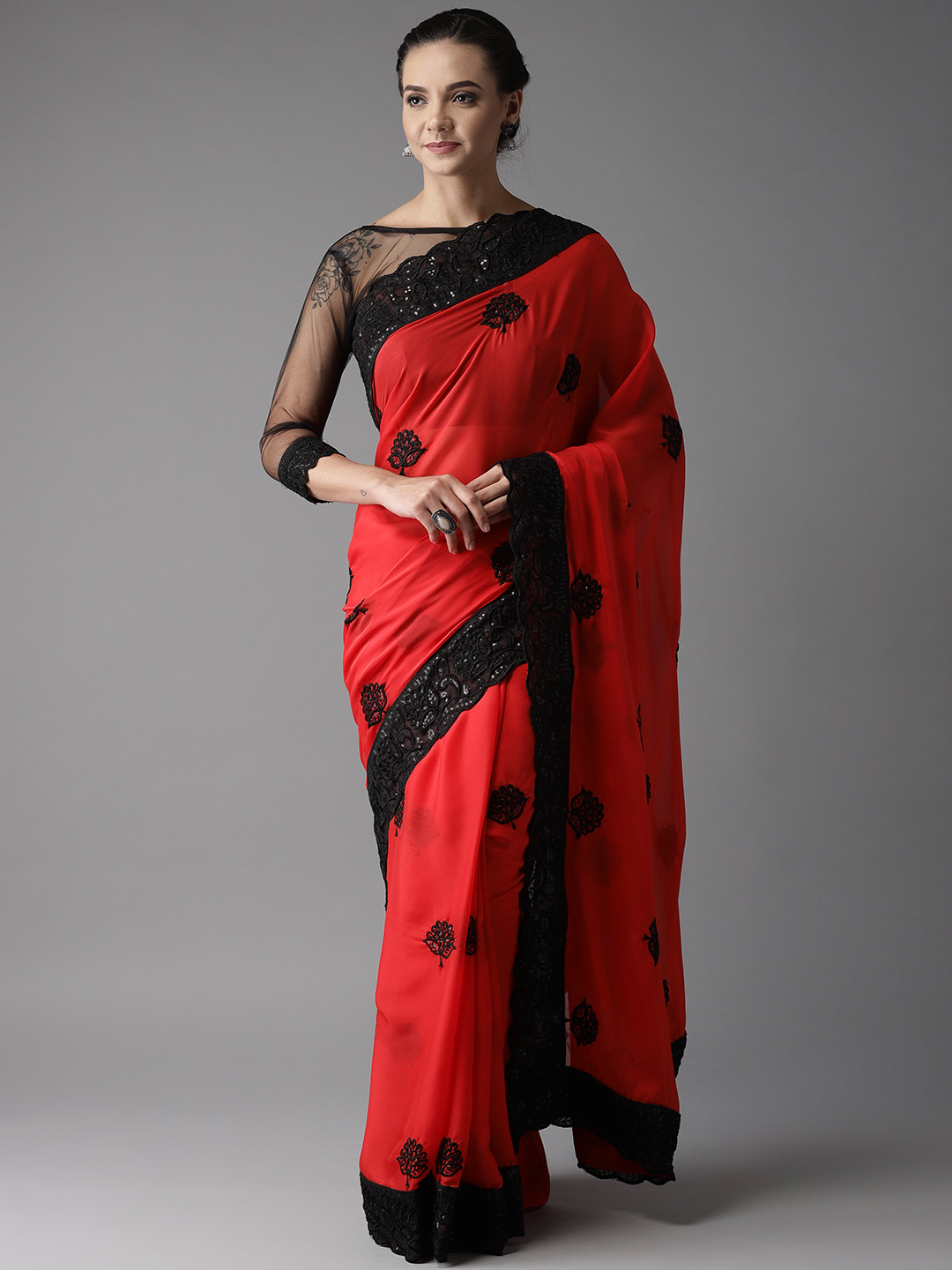 myntra red saree