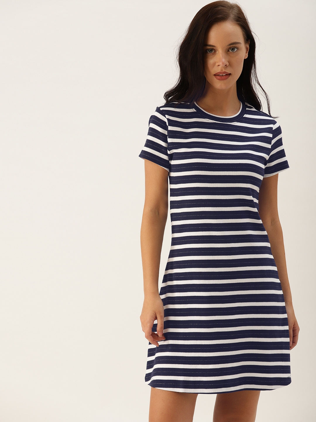 navy and white striped t shirt dress