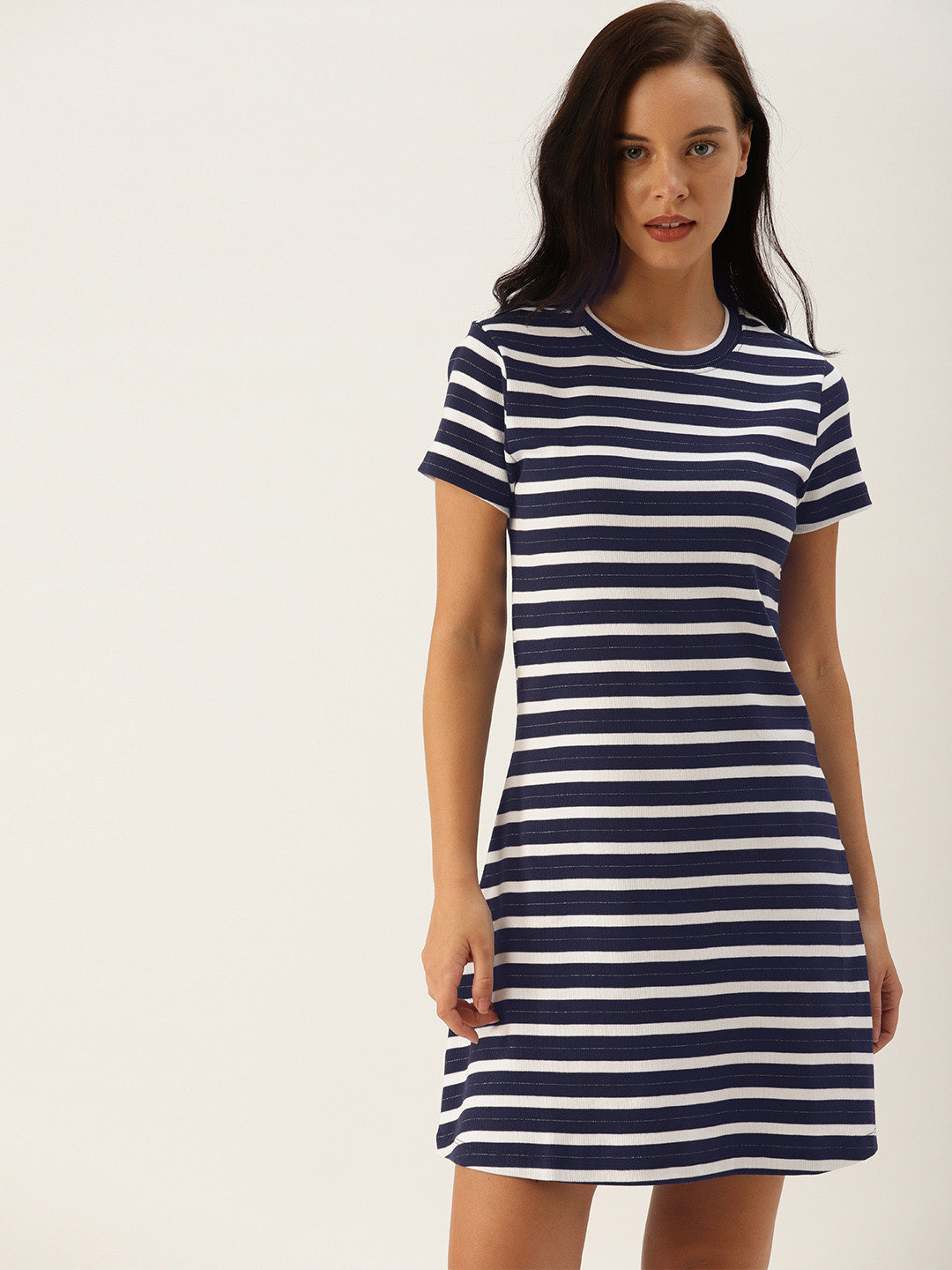 navy blue striped t shirt dress