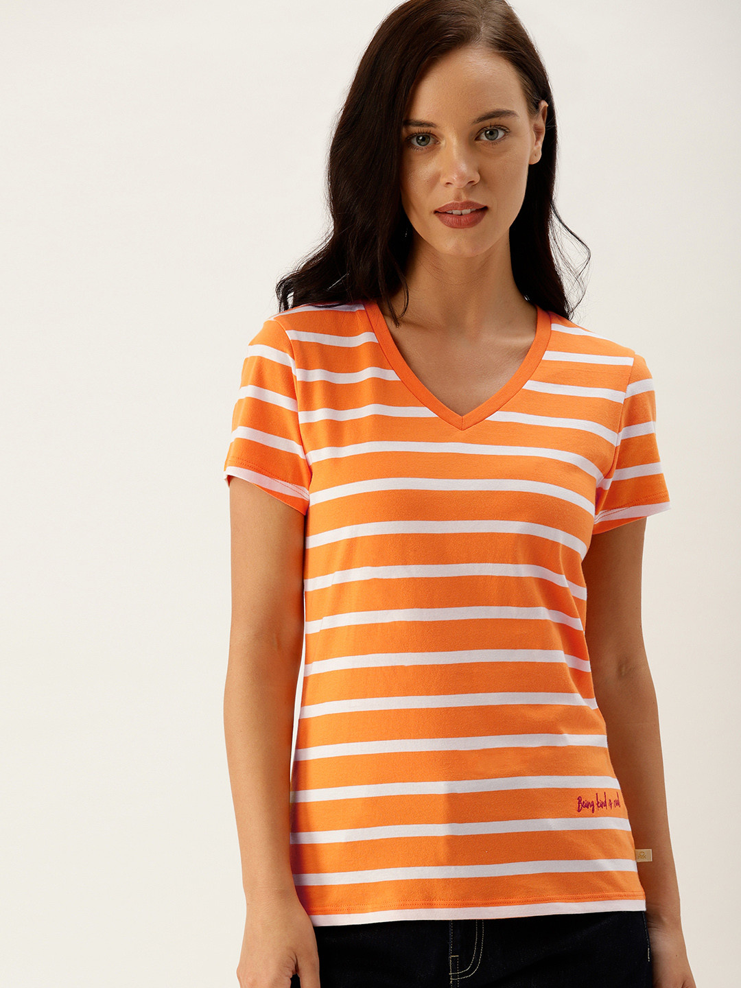 orange and white shirt womens