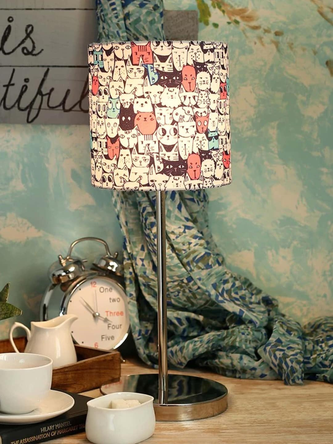 green girgit Multicoloured Printed Buffet Lamp with Shade