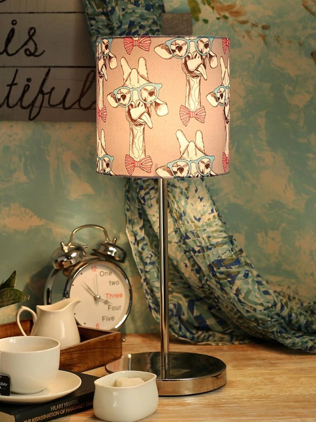 green girgit Pink Printed Buffet Lamp with Shade
