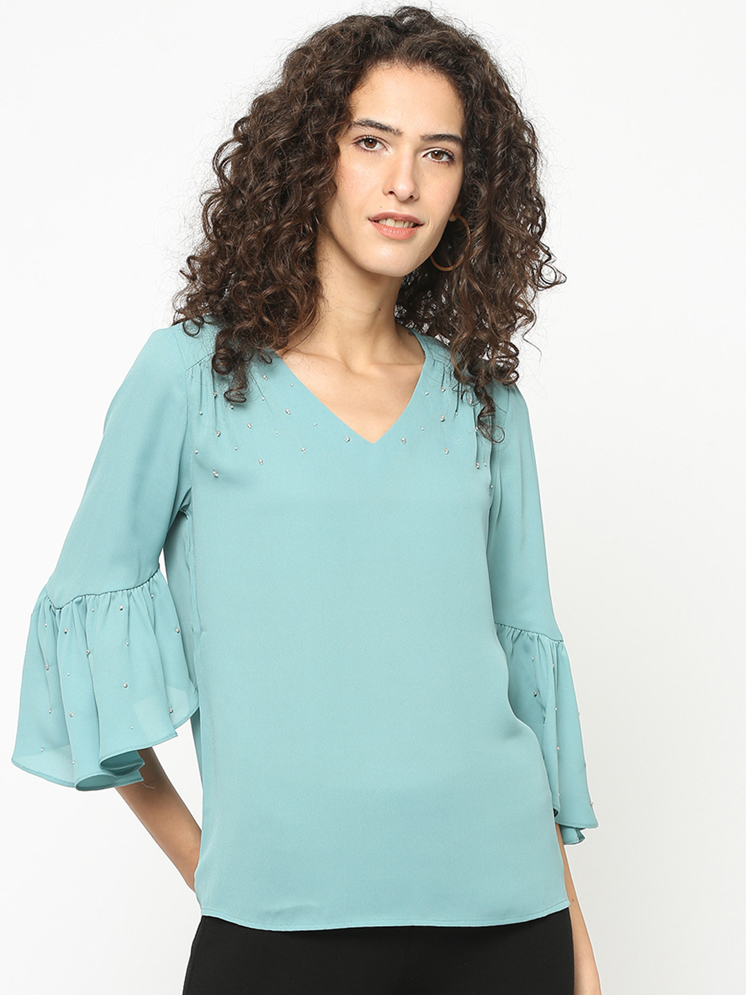Gipsy Women Sea Green Solid Top
