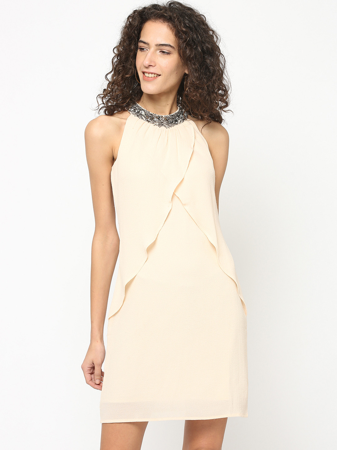 Gipsy Women Cream-Coloured Solid Sheath Dress