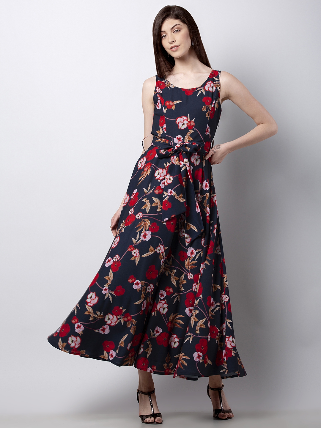 Buy FabAlley Women Navy Blue Printed Maxi Dress Dresses for