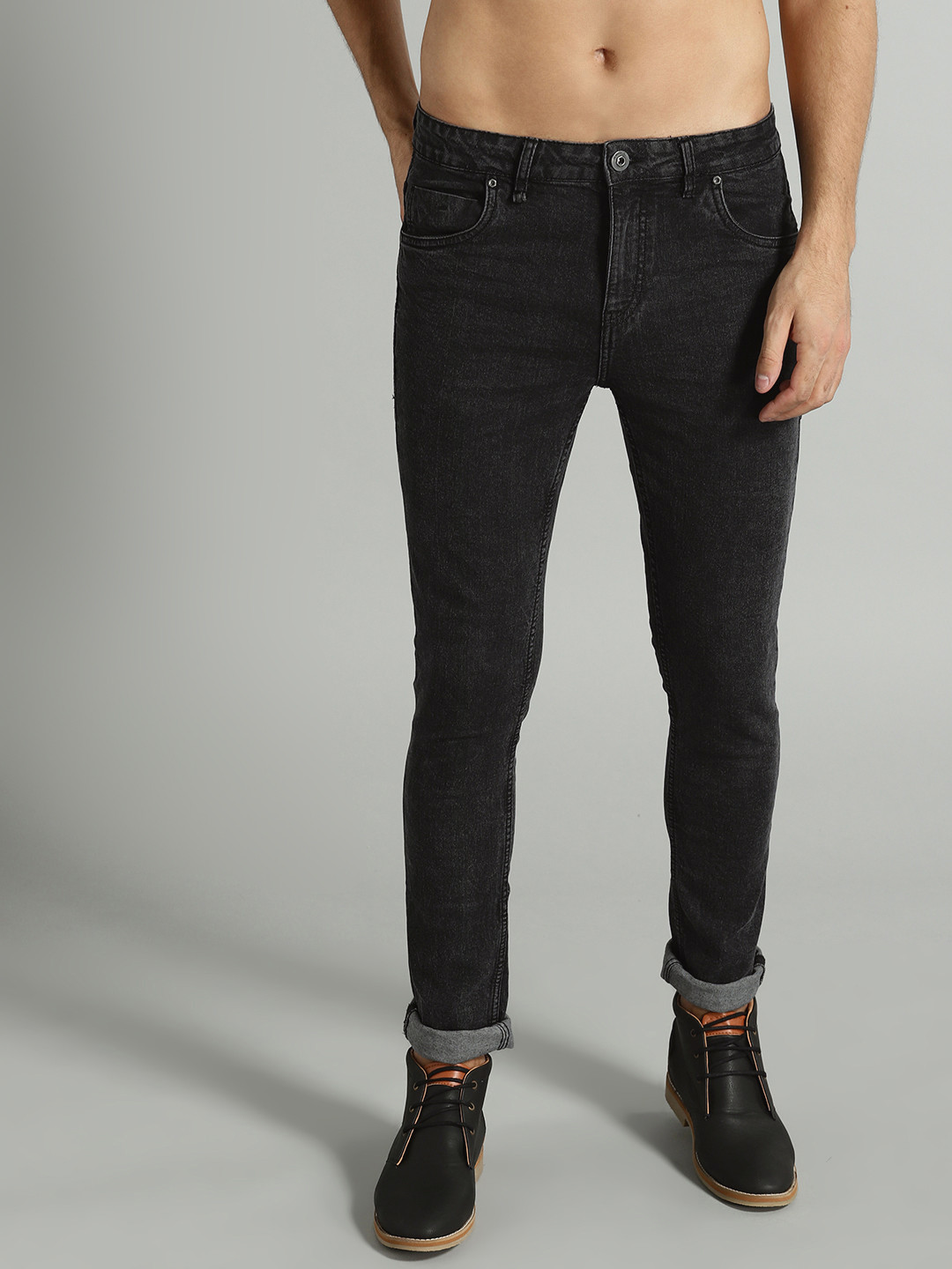 Buy Roadster Men Black Skinny Fit Mid-Rise Clean Look Stretchable
