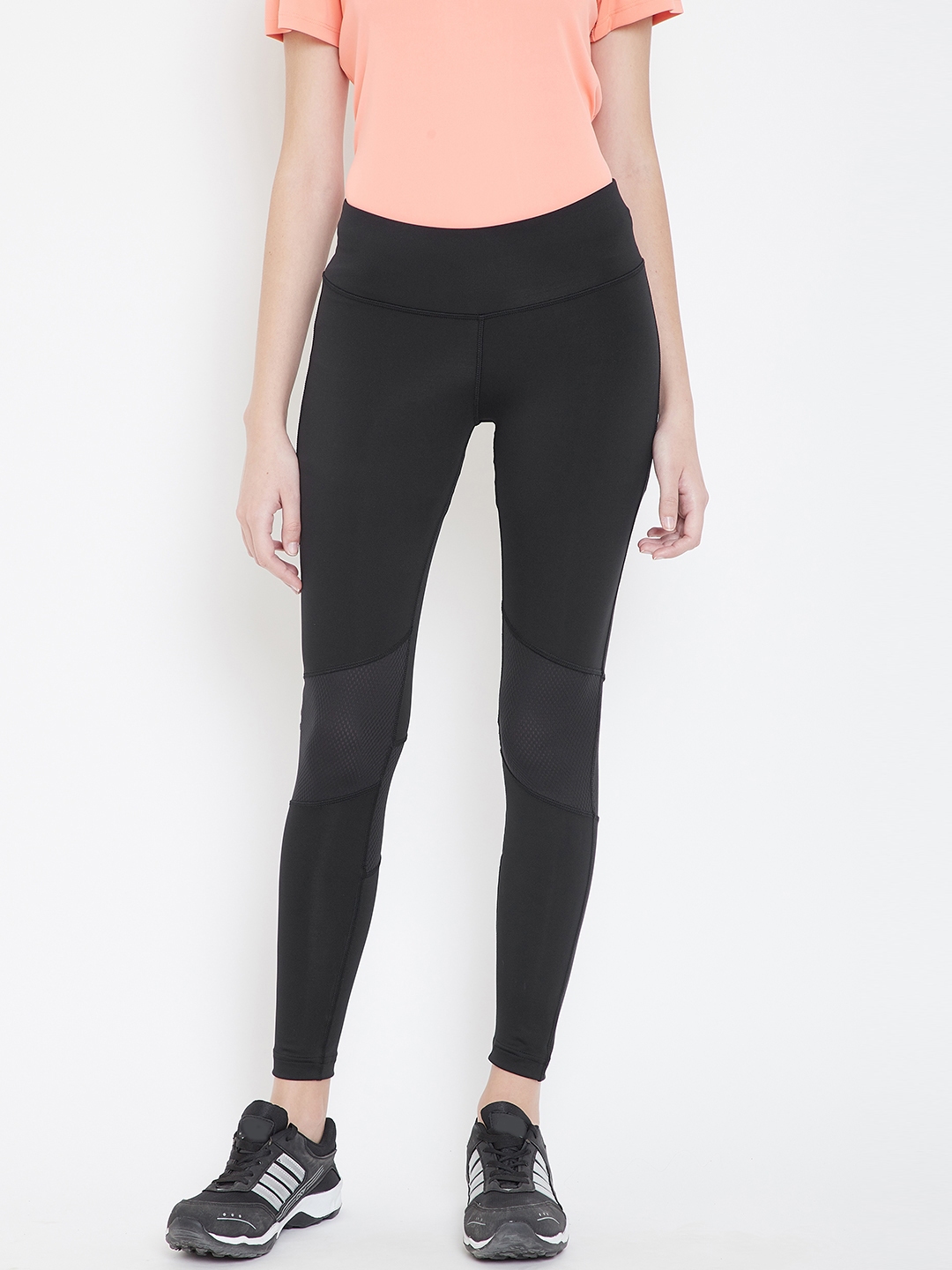 reebok training mesh insert leggings in black