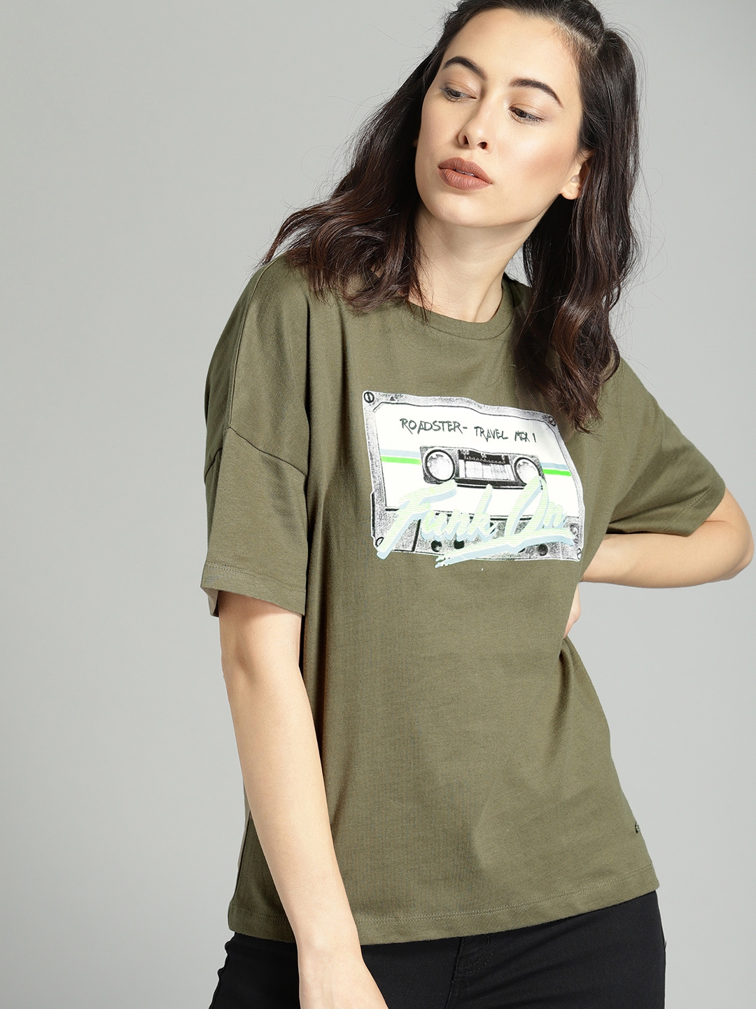 Olive green best sale t shirt myntra