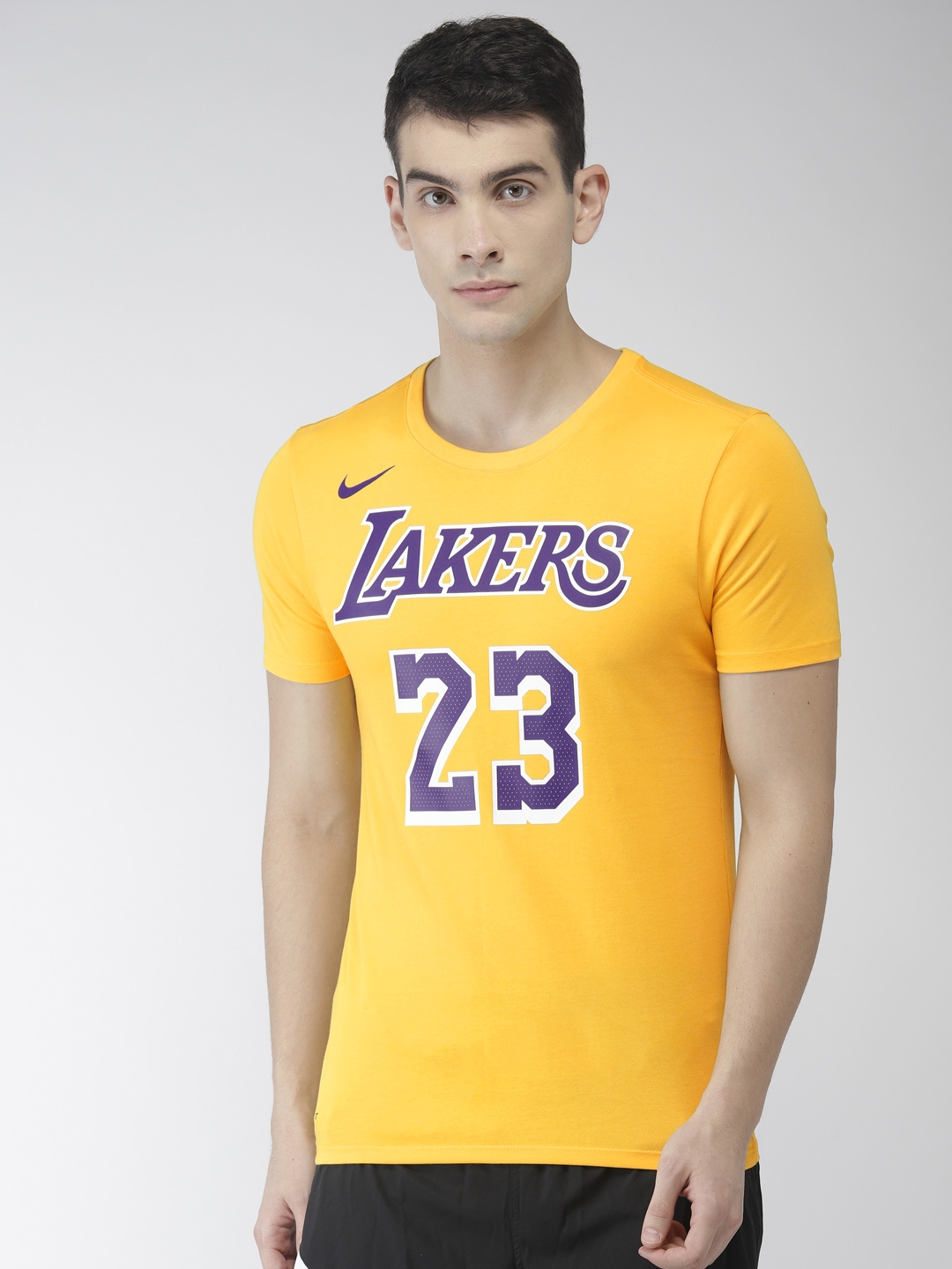 Nike Men Yellow Los Angeles Lakers LeBron James AS LAL Dri-FIT Basketball  T-shirt