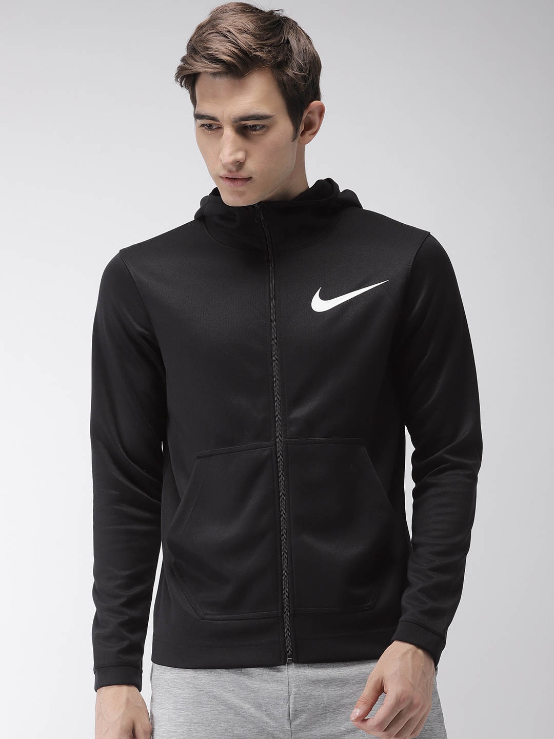 Nike Men Black Solid DRI-FIT Hooded Sporty Jacket