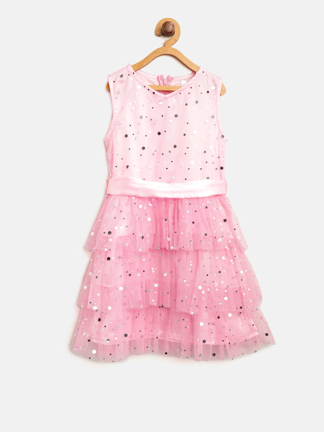 StyleStone Girls Pink Embellished Layered Fit & Flare Dress