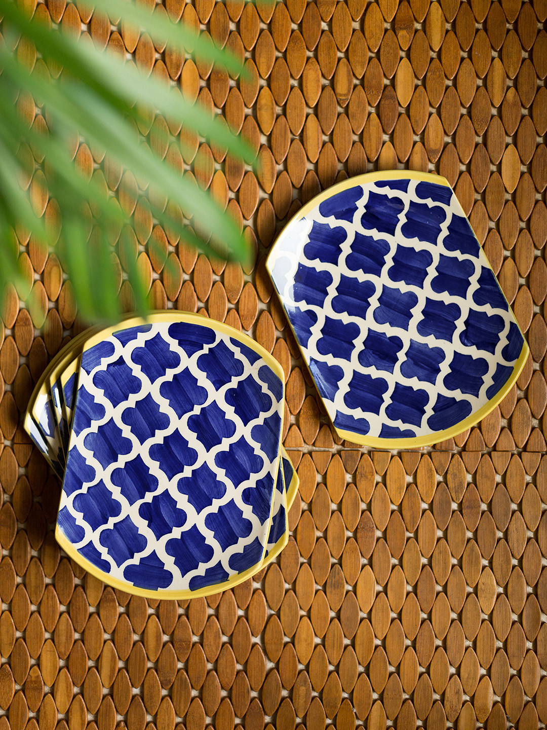 ExclusiveLane Set of 6 Blue Handpainted Ceramic Dinner Plates