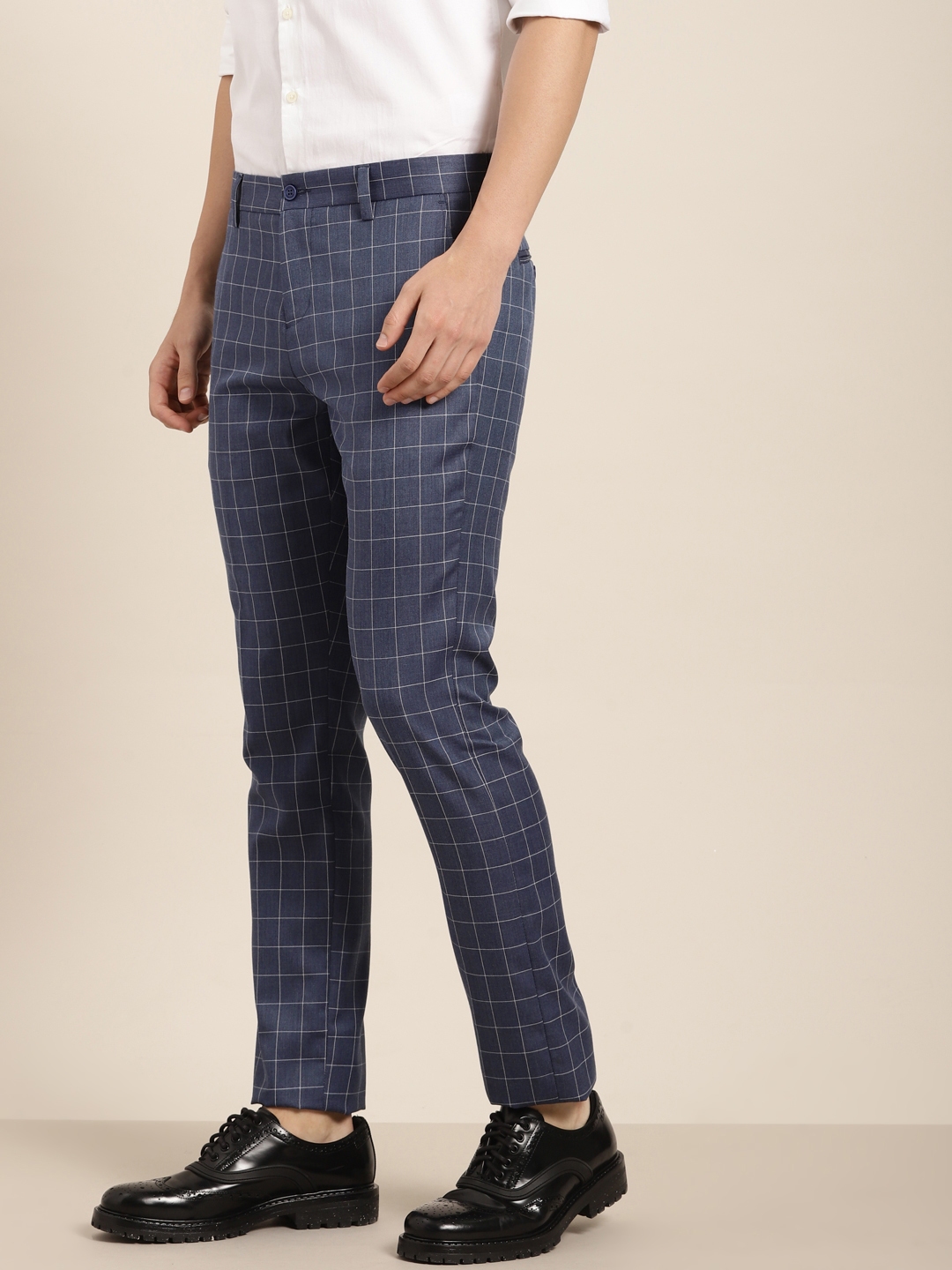 Buy INVICTUS Men Blue Slim Fit Checked Formal Trousers - Trousers for Men  2149724