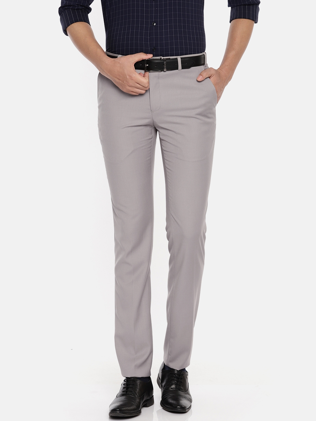 Buy Raymond Men Grey Slim Fit Self Design Formal Trousers ...