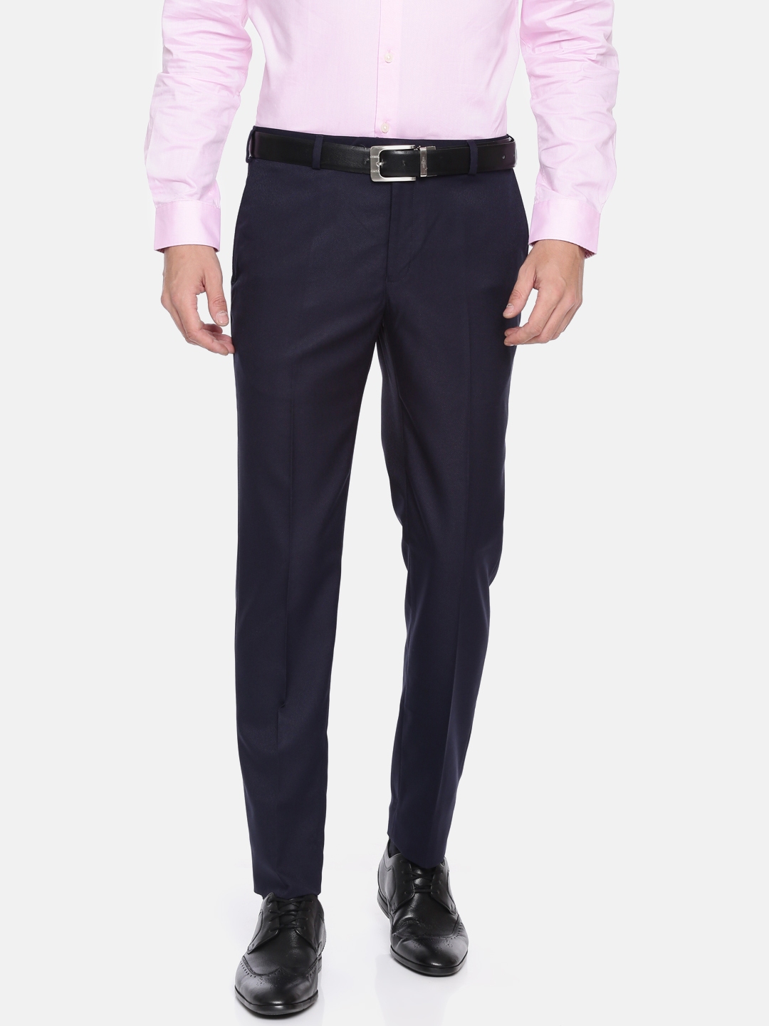 Buy Raymond Men Blue Slim Fit Self Design Formal Trousers ...