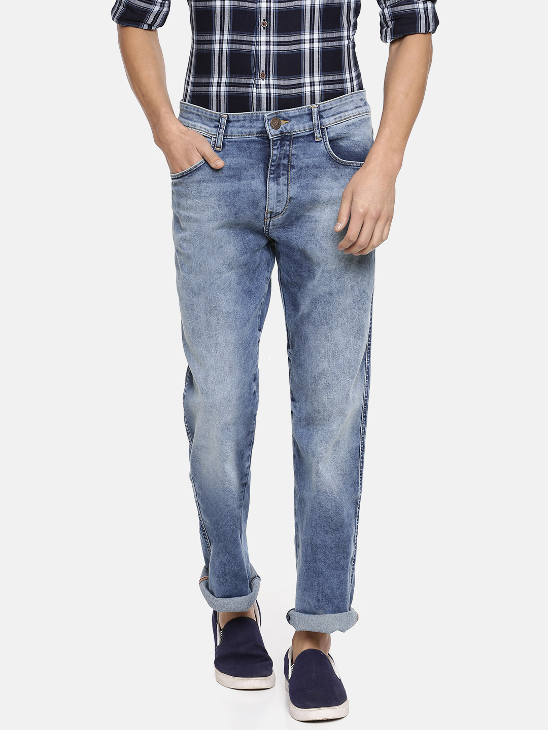 John Players Men Blue Regular Fit Mid-Rise Clean Look Stretchable Jeans