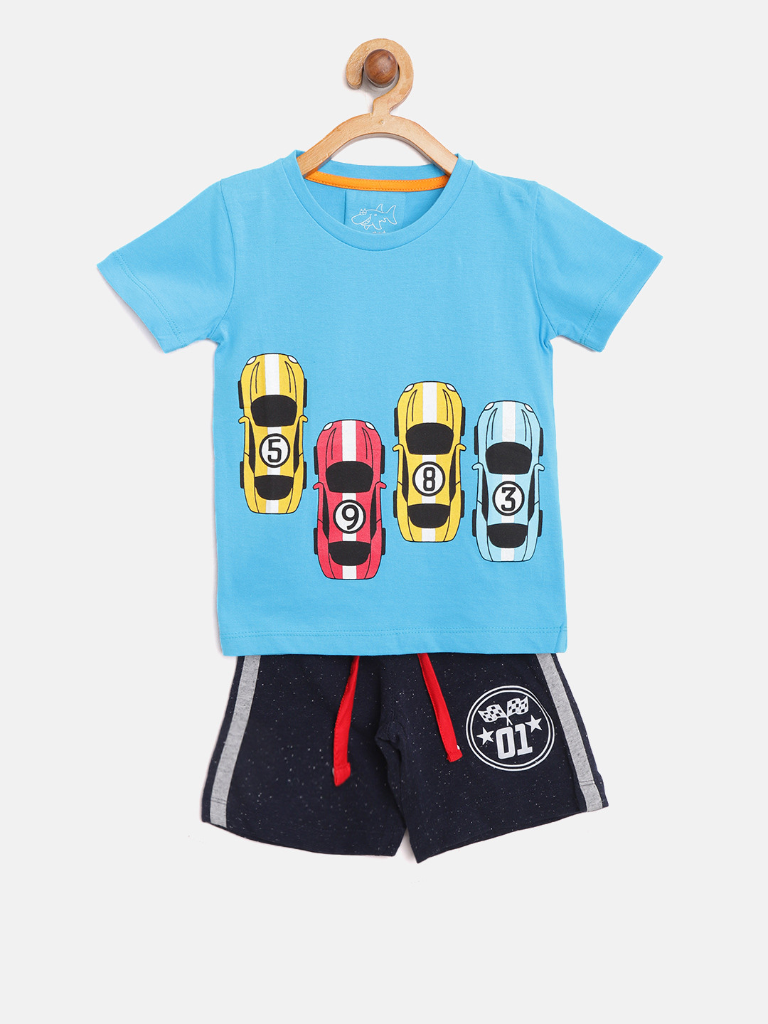 Lazy Shark Boys Blue Printed T-shirt with Shorts