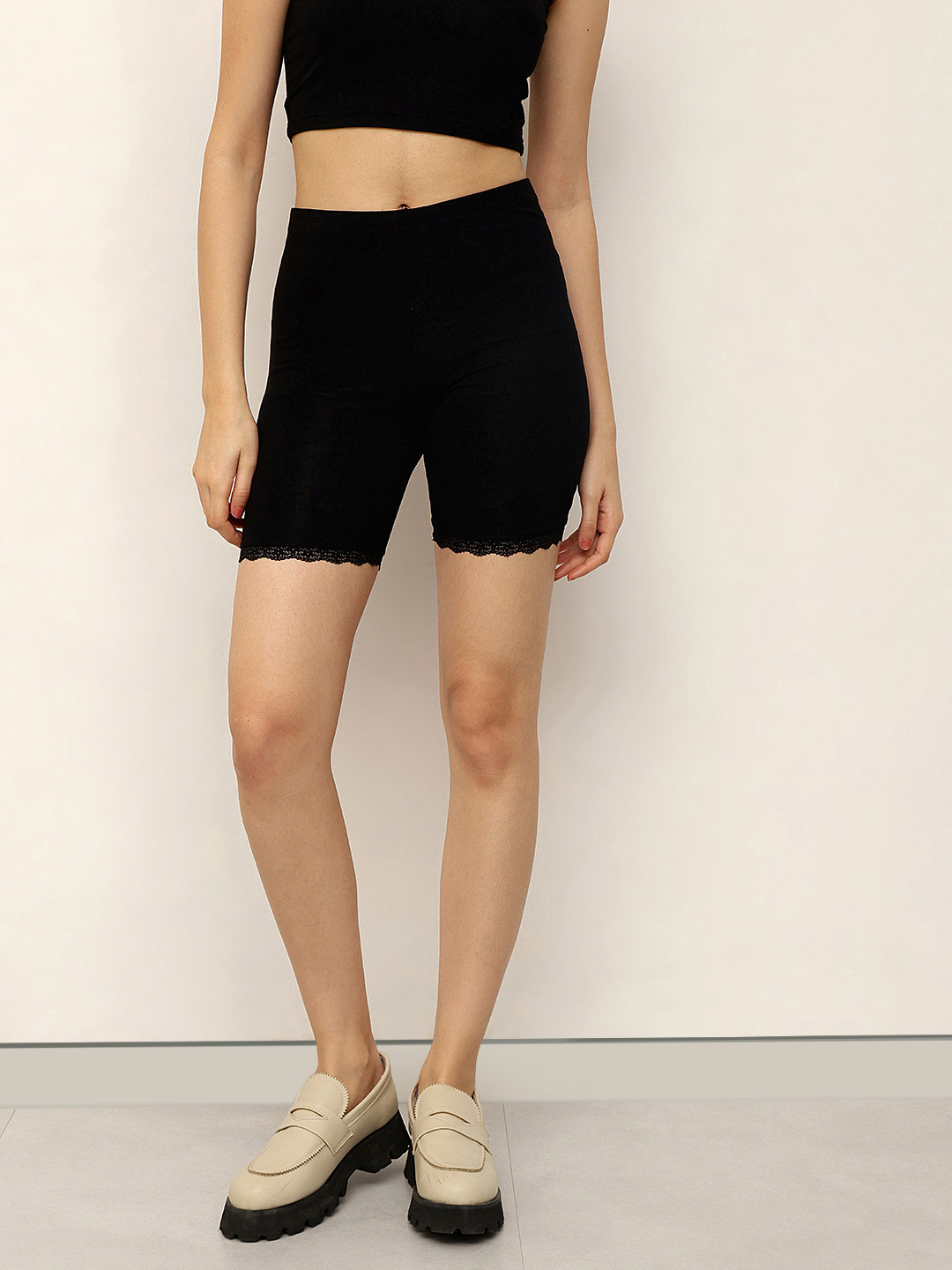 Espresso Women Black Solid Lounge Shorts ESP-4012