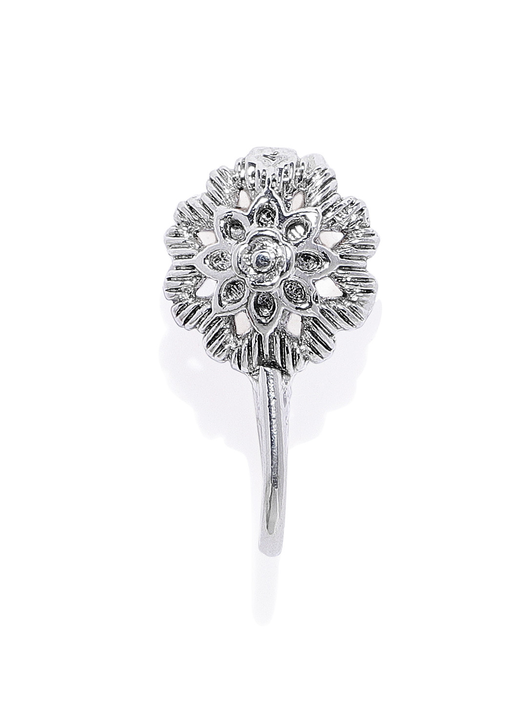 AccessHer Silver-Plated Textured Oxidised Handcrafted CZ-Studded Nosepin