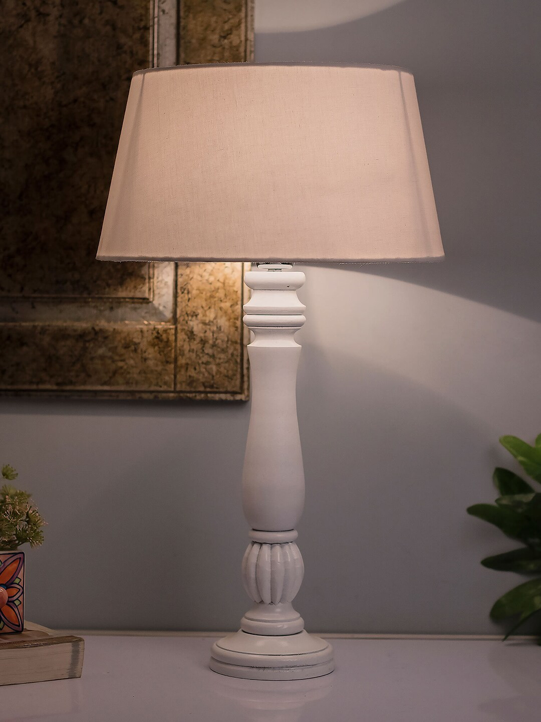 Homesake White Solid Classic Victorian Handcrafted Table Lamp with Shade