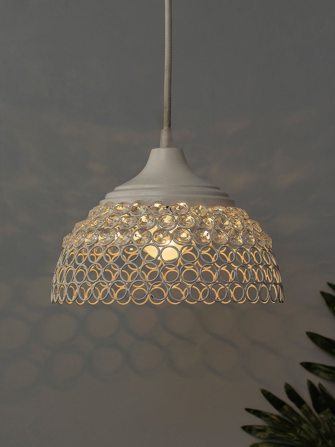 Homesake White Embellished Handcrafted Hemisphere Hanging Light