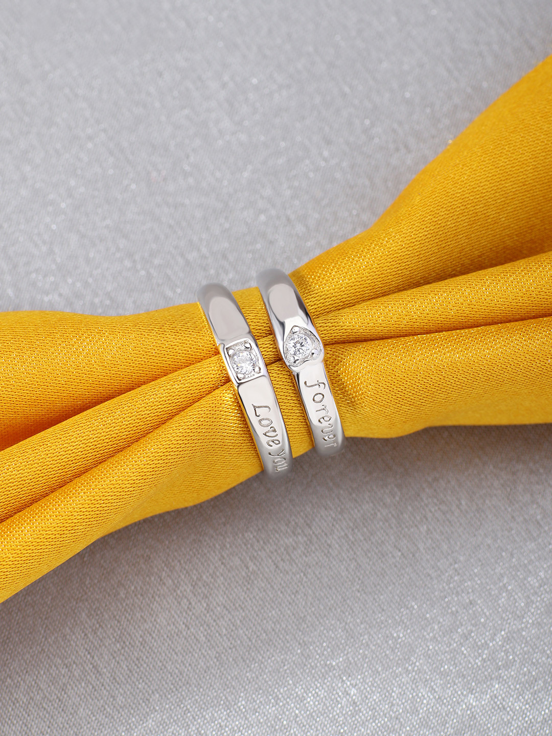 Peora Unisex Set Of 2 Platinum-Plated Love You Forever Crystal Couple Ring