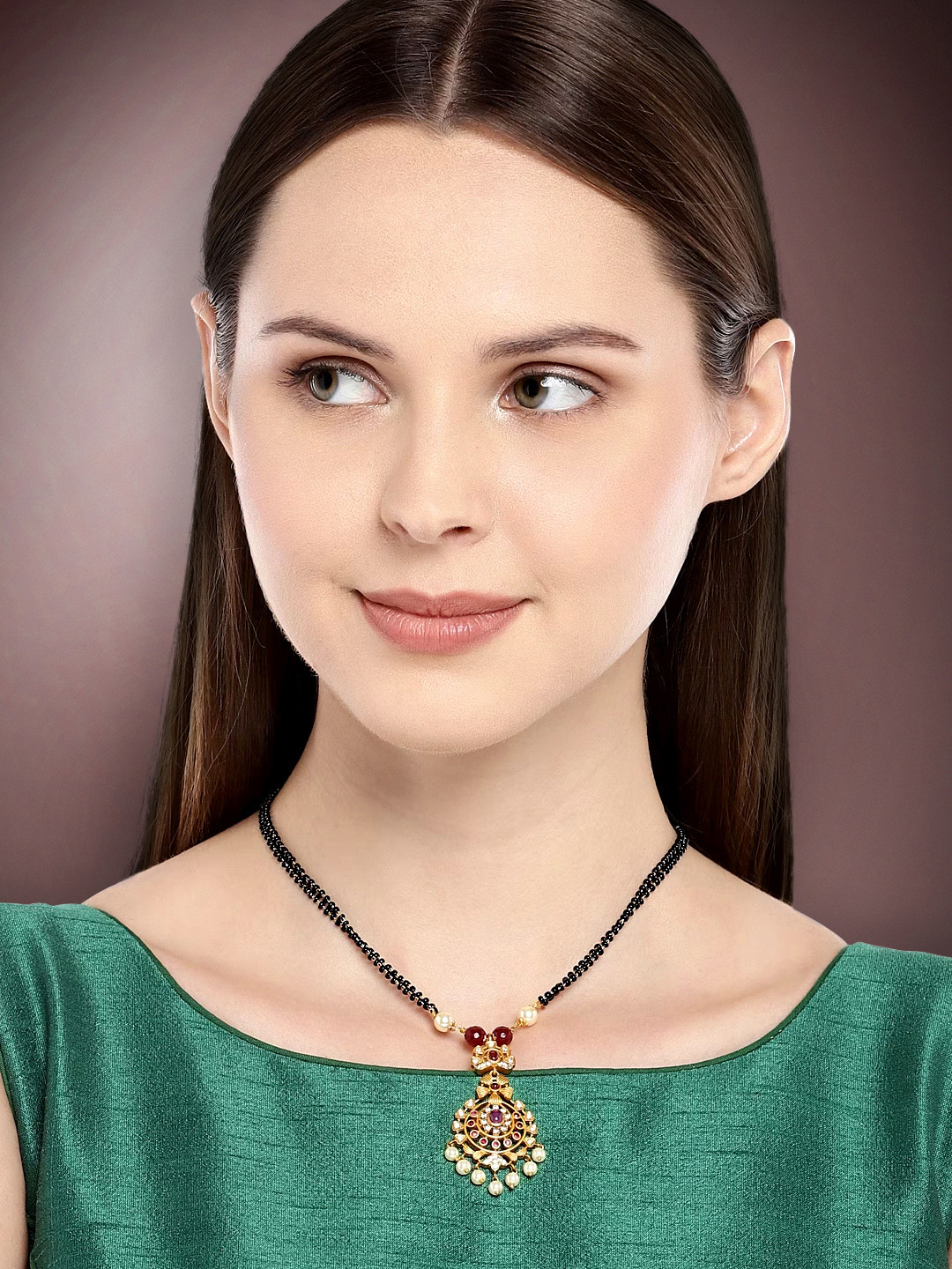 Peora Gold-Plated & Black Traditional Ethnic Matte Finish Mangalsutra