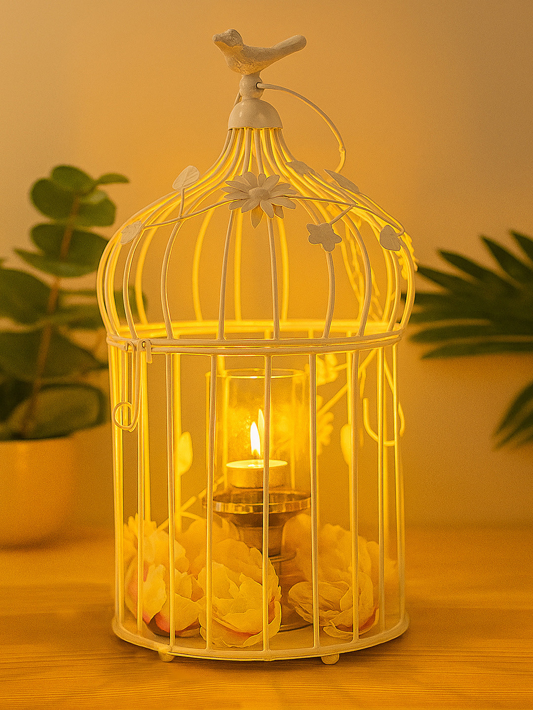 Homesake Bird Cage with Floral Vine Metal Matte Hanging Hall Decorative Bird Cage-17.7In