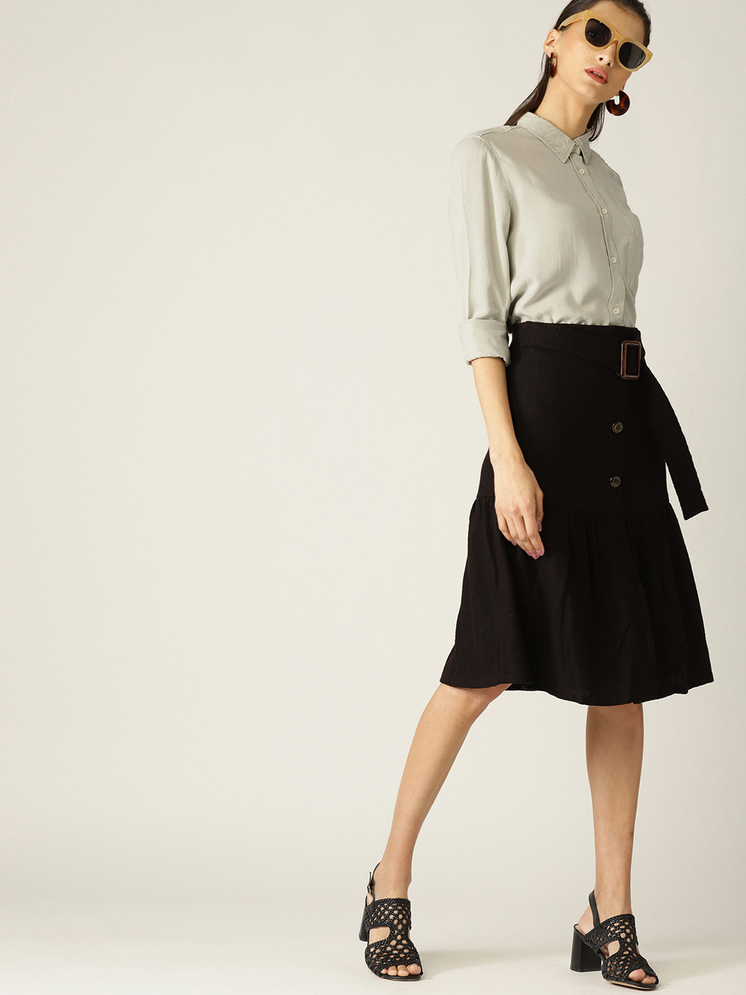 MANGO Women Grey Regular Fit Solid Casual Shirt