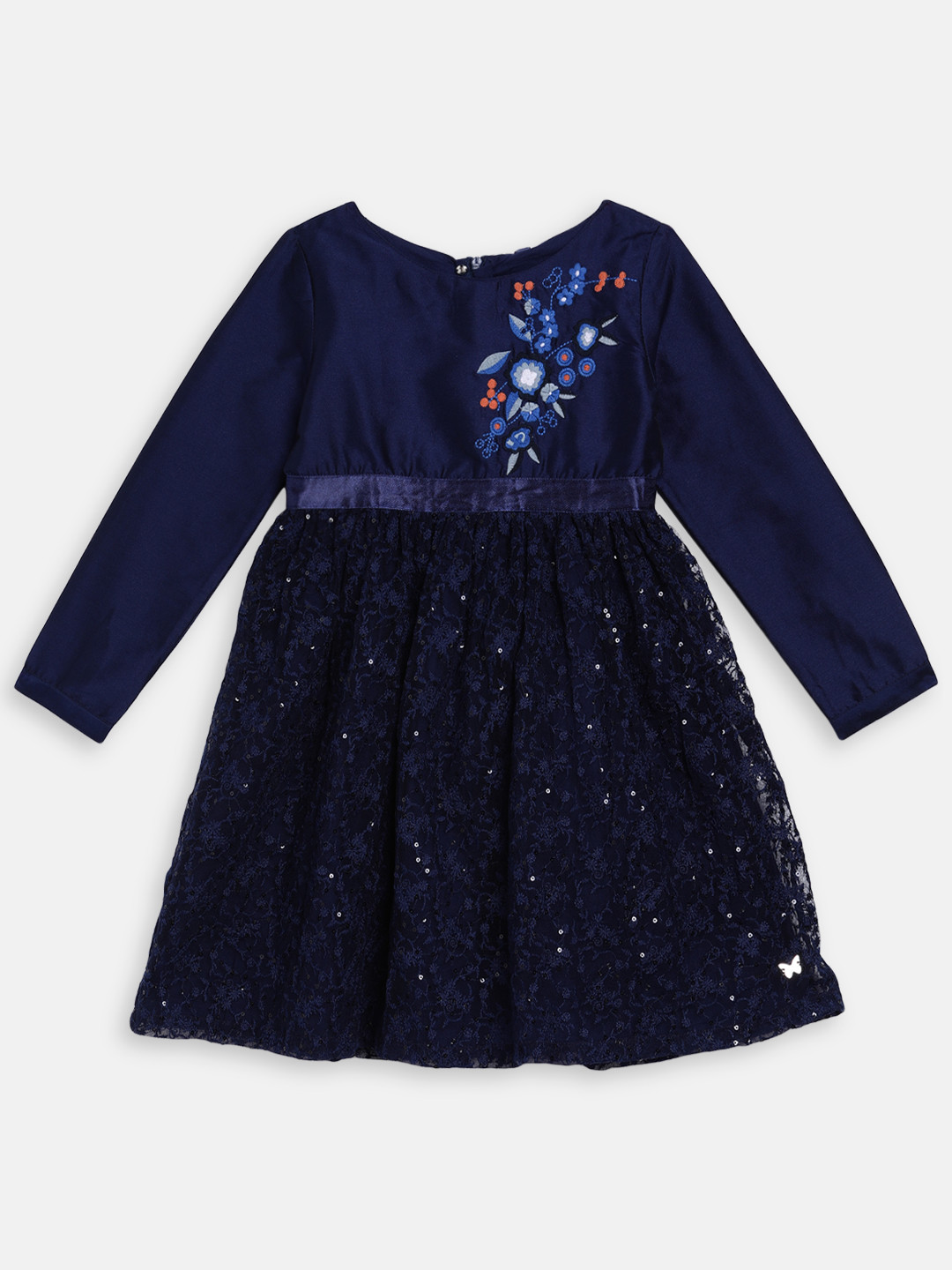 Blue Giraffe Girls Navy Blue Embellished Empire Dress
