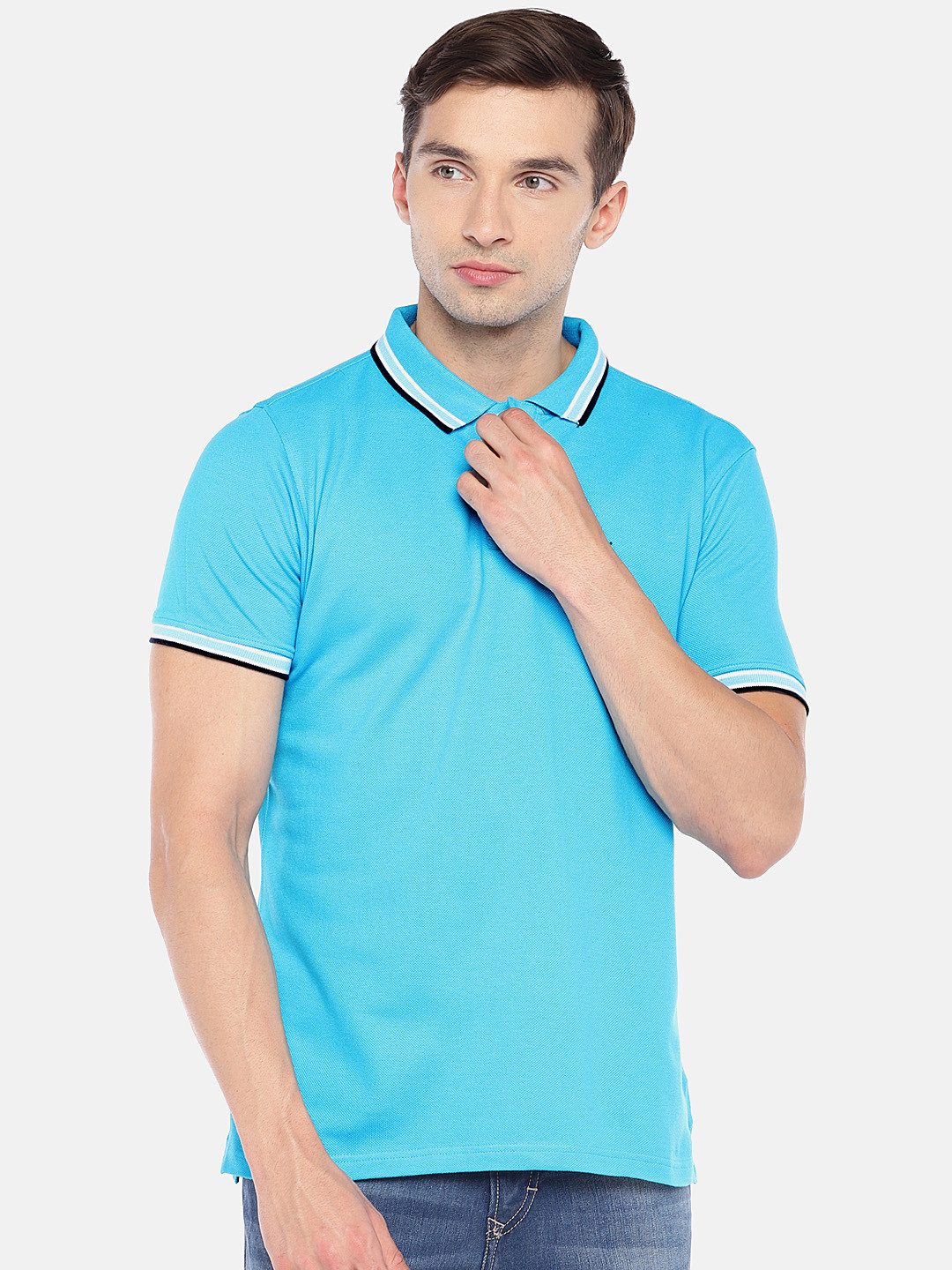 Buy Provogue Men Blue Solid Polo Collar 