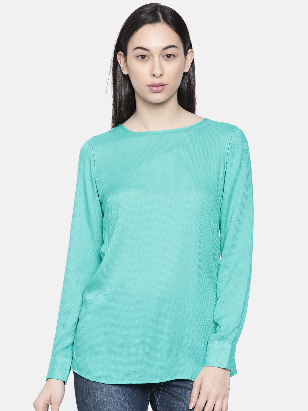 Park Avenue Woman Green Self Design Styled Back Top