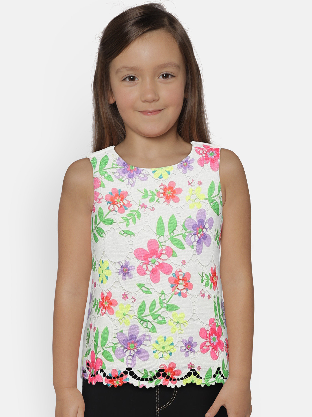 United Colors of Benetton Girls White Floral Print Top