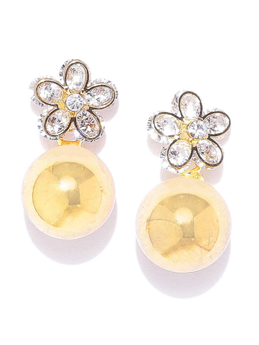 KARATCART Gold-Plated Floral & Spherical Stone-Studded Drop Earrings