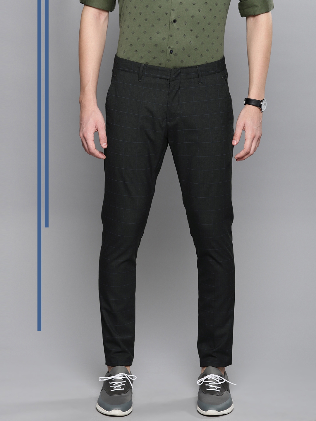 Buy Louis Philippe Ath Work Men Charcoal Grey Tapered Fit Checked